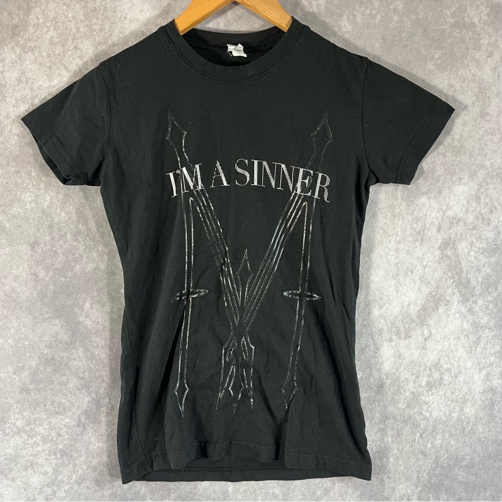 Madonna I'm A Sinner 2012 Black Tee Shirt Short Sleeve Crew Neck Womens Sz Small